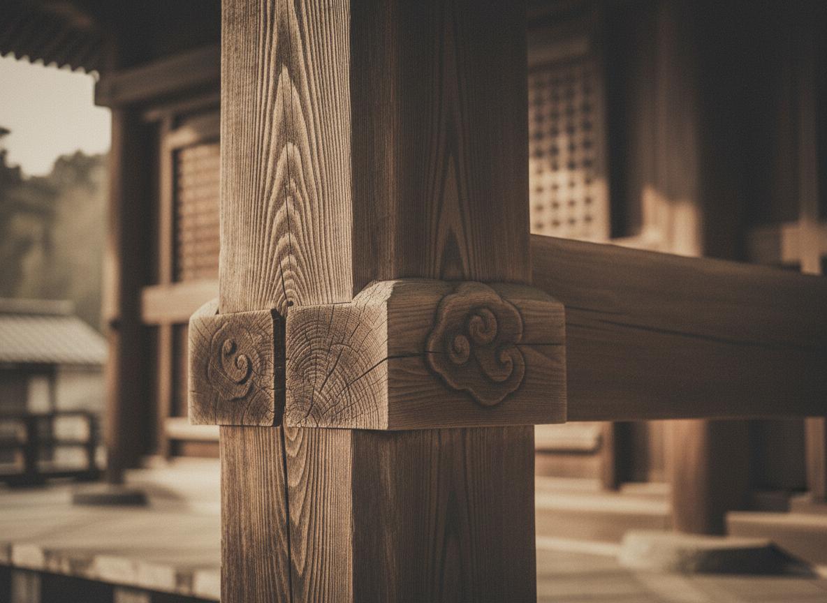 寺院の木造建築の彫刻细节、年月を経た木材の質感｜Carved details of temple wood architecture, the texture of aged timber